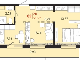 Продается 2-комнатная квартира ЖК 1661, 51.77  м&sup2;, 10155600 рублей