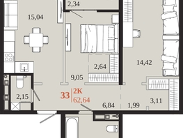Продается 2-комнатная квартира ЖК 1661, 62.64  м&sup2;, 12841200 рублей