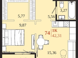 Продается 1-комнатная квартира ЖК 1661, 42.31  м&sup2;, 9138960 рублей