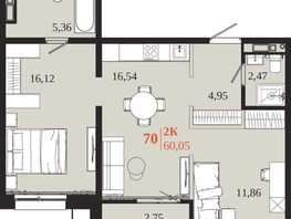 Продается 2-комнатная квартира ЖК 1661, 60.05  м&sup2;, 11949950 рублей