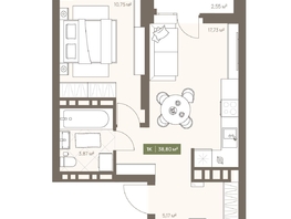 Продается 1-комнатная квартира ЖК НОВА на Московском, 38.8  м&sup2;, 7278880 рублей