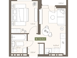 Продается 1-комнатная квартира ЖК НОВА на Московском, 34.79  м&sup2;, 7163261 рублей