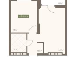 Продается 1-комнатная квартира ЖК НОВА на Московском, 34.79  м&sup2;, 7149345 рублей