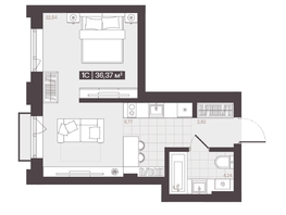 Продается 1-комнатная квартира  Жилой квартал «Моне», 36.37  м², 5619165 рублей