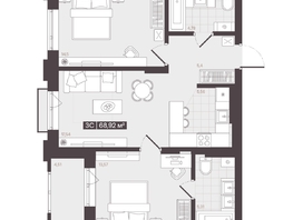 Продается 3-комнатная квартира  Жилой квартал «Моне», 68.92  м², 10007184 рублей