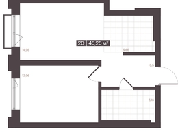 Продается 2-комнатная квартира  Жилой квартал «Моне», 45.25  м², 7497359 рублей