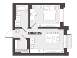 Продается 1-комнатная квартира  Жилой квартал «Моне», 37.34  м², 6164962 рублей