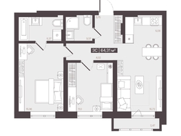 Продается 3-комнатная квартира  Жилой квартал «Моне», 64.31  м², 10225290 рублей