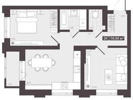Продается 2-комнатная квартира  Жилой квартал «Моне», 56.88  м², 8924472 рублей