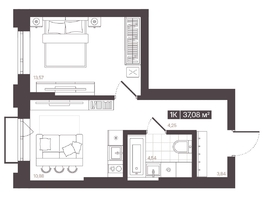 Продается 1-комнатная квартира  Жилой квартал «Моне», 37.08  м², 5906764 рублей