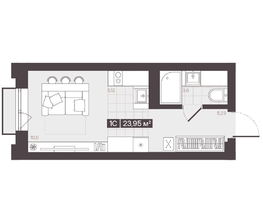 Продается 1-комнатная квартира  Жилой квартал «Моне», 23.95  м², 4184065 рублей