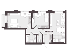 Продается 3-комнатная квартира  Жилой квартал «Моне», 63.9  м², 10548990 рублей