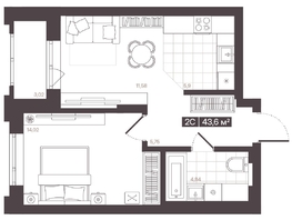 Продается 2-комнатная квартира  Жилой квартал «Моне», 43.6  м&sup2;, 7414021 рублей