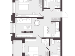 Продается 3-комнатная квартира  Жилой квартал «Моне», 68.92  м&sup2;, 10669521 рублей