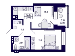 Продается 1-комнатная квартира ЖК Сподвижники, 37 м², 5700000 рублей
