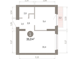 Продается 1-комнатная квартира ЖК Пшеница, 6.1, 34.95  м&sup2;, 6170000 рублей