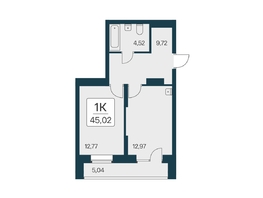 Продается 1-комнатная квартира ЖК Квартал на Игарской, дом 2 мон, 45.02 м², 7280000 рублей