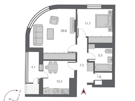 Продается 2-комнатная квартира ЖК Беринг, дом 2, 56.6 м², 12750000 рублей