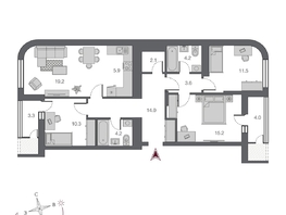 Продается 4-комнатная квартира ЖК Беринг, дом 2, 90.2 м², 14600000 рублей
