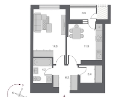 Продается 1-комнатная квартира ЖК Беринг, дом 2, 40.5 м², 11950000 рублей