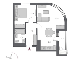 Продается 2-комнатная квартира ЖК Беринг, дом 2, 52.2 м², 11550000 рублей