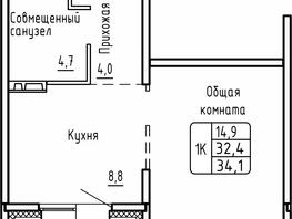 Продается 1-комнатная квартира ЖК Самоцветы, Бирюза дом 2, 34.1 м², 4893500 рублей