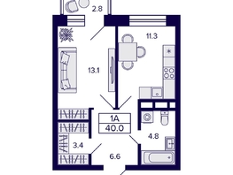 Продается 1-комнатная квартира ЖК Citatum (Цитатум), 40 м², 6700000 рублей