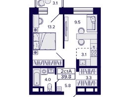 Продается 2-комнатная квартира ЖК Citatum (Цитатум), 39.8  м², 7750000 рублей