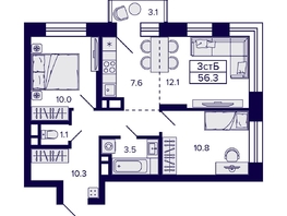 Продается 3-комнатная квартира ЖК Citatum (Цитатум), 56.3  м², 9800000 рублей