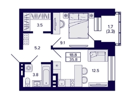 Продается 1-комнатная квартира ЖК Сподвижники, 35.8  м², 4800000 рублей