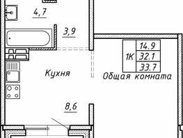 Продается 1-комнатная квартира ЖК Гренландия, Лес дом №5, 33.7 м², 4650000 рублей