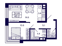 Продается 2-комнатная квартира ЖК Citatum (Цитатум), 40.2 м², 6900000 рублей