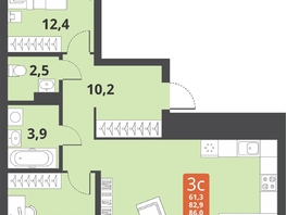 Продается 3-комнатная квартира ЖК Тайгинский парк, дом 3, 86 м², 10310000 рублей