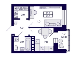 Продается 1-комнатная квартира ЖК Сподвижники, 31.4 м², 4600000 рублей