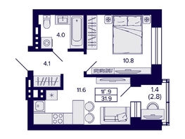 Продается 1-комнатная квартира ЖК Сподвижники, 31.9 м², 4750000 рублей