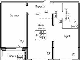 Продается 2-комнатная квартира ЖК Самоцветы, Бирюза дом 2, 63.7 м², 6850000 рублей