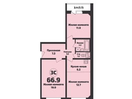 Продается 3-комнатная квартира ЖК Приозерный, дом 712 серия Life, 66.9 м², 7140000 рублей