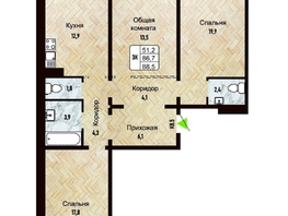 Продается 3-комнатная квартира ЖК Новый горизонт, дом 4, 88.5 м², 8120000 рублей