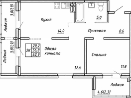 Продается 2-комнатная квартира ЖК Квартет, дом Дуэт, 62.9 м², 6810000 рублей