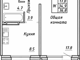 Продается 1-комнатная квартира ЖК Квартет, дом Дуэт, 36.8 м², 4000000 рублей