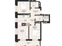 Продается 3-комнатная квартира ЖК Паскаль, секция 1, 67.5 м², 11002500 рублей