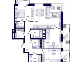 Продается 4-комнатная квартира ЖК Luna (Луна), 96.6 м², 13500000 рублей