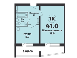 Продается 1-комнатная квартира ЖК Приозерный, дом 712 серия Life, 41 м², 4740000 рублей