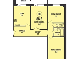 Продается 3-комнатная квартира ЖК Династия, дом 908, 86.2 м², 8360000 рублей