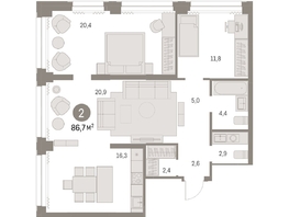 Продается 2-комнатная квартира ЖК Мылзавод, дом 8, 86.67 м², 15600000 рублей