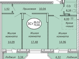 Продается 3-комнатная квартира ЖК Пролетарский, 70.66 м², 8691180 рублей
