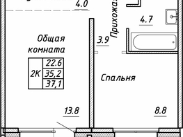 Продается 2-комнатная квартира ЖК Квартет, дом Дуэт, 37.1 м², 4900000 рублей