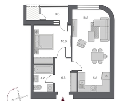 Продается 2-комнатная квартира ЖК Беринг, дом 2, 48.1 м², 9000000 рублей