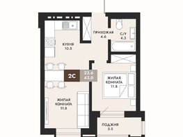 Продается 2-комнатная квартира ЖК Паскаль, секция 1, 43  м², 7439000 рублей
