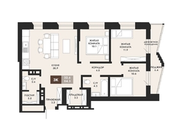 Продается 3-комнатная квартира ЖК Паскаль, секция 1, 84.3  м², 14078100 рублей